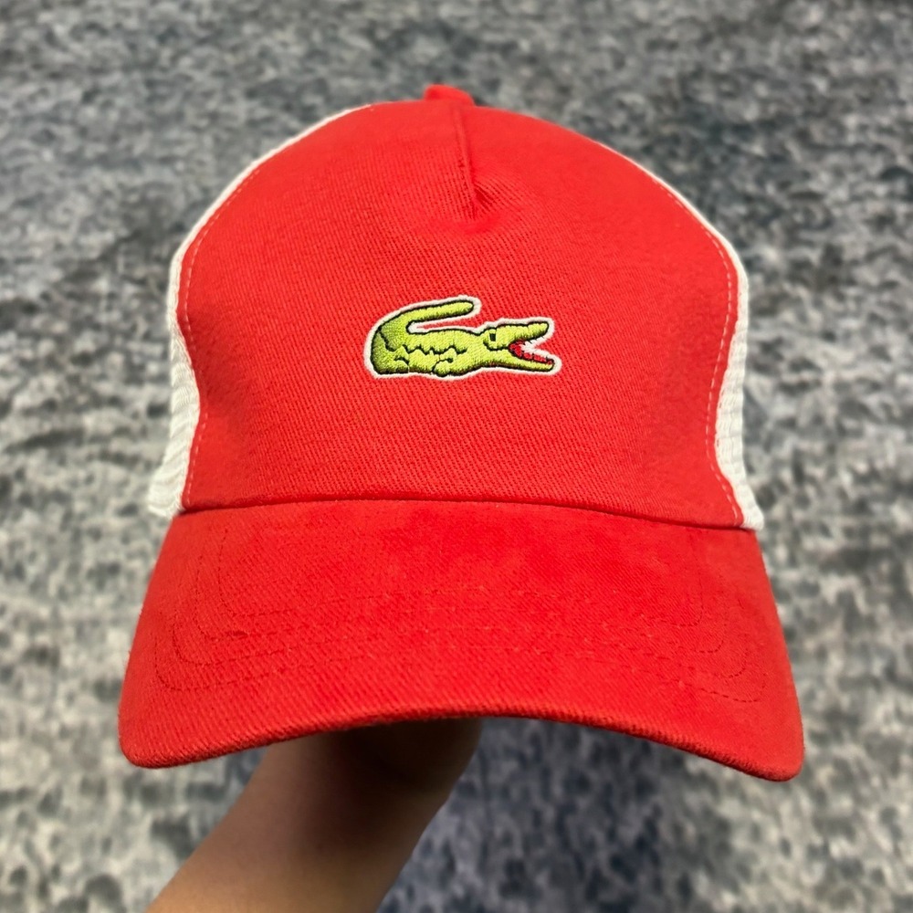 NWT Lacoste Trucker Hat Embroidered Crocodile Red White Mesh Back Preppy
